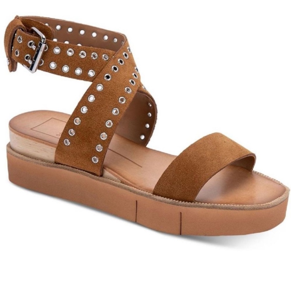 Dolce Vita Women’s Panko Stud Eyelet Platform Carmel Suede Sandals Size 6